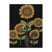 Sunflower Black Cat Post Cards