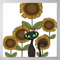 Sunflower Black Cat Poster