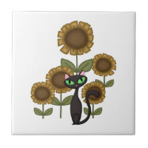 Sunflower Black Cat Ceramic Tile