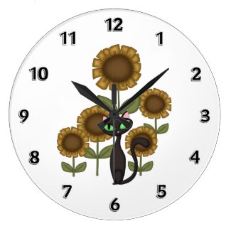 Sunflower Black Cat Wall Clocks