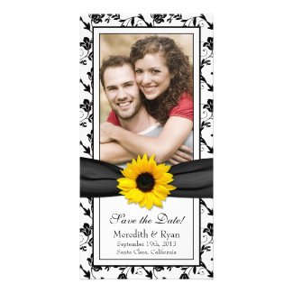 Sunflower Black Floral Ribbon Wedding Save Date Photo Card Template