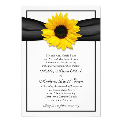 Sunflower Black Ribbon Wedding Invitation