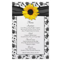 Sunflower Black White Damask Wedding Menu Card Flyers