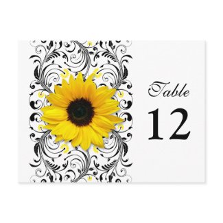 Sunflower Black & White Floral Table Number Card postcard