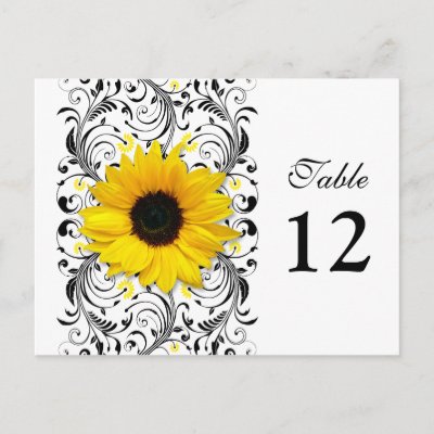 Sunflower Black & White Floral Table Number Card Post Cards