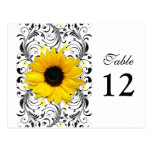 Sunflower Black & White Floral Table Number Card Post Cards