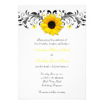 Sunflower Black & White Floral Wedding Invitation