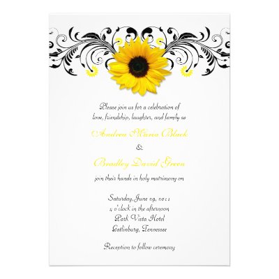 Sunflower Black &amp; White Floral Wedding Invitation