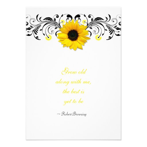 Sunflower Black & White Floral Wedding Invitation