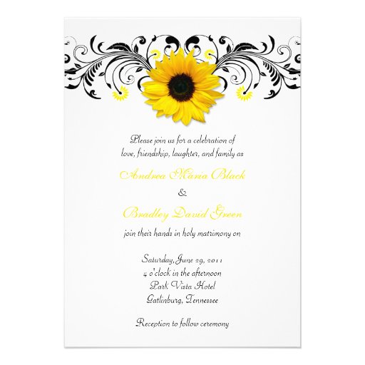 Sunflower Black & White Floral Wedding Invitation