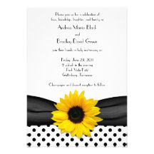 Sunflower Black White Polka Dot Ribbon Wedding Personalized Invites
