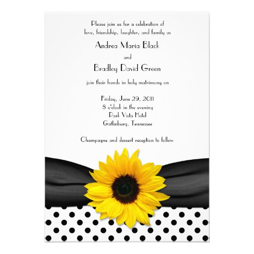 Sunflower Black White Polka Dot Ribbon Wedding Personalized Invites