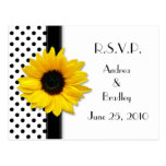 Sunflower Black White Polka Dot RSVP Postcard
