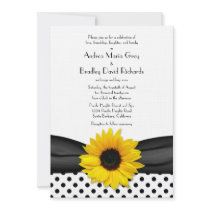 Sunflower Black White Polka Dot Wedding Invitation