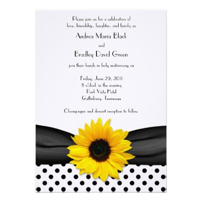 Sunflower Black White Polka Dot Wedding Invitation