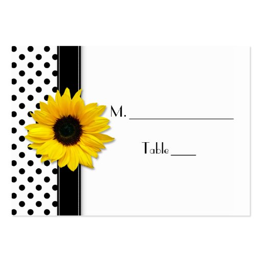 Sunflower Black White Polka Dot Wedding Place Card Business Card (front side)