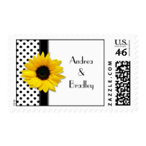 Sunflower Black White Polka Dot Wedding Postage