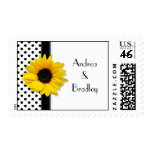 Sunflower Black White Polka Dot Wedding Postage postage