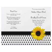 Sunflower Black White Polka Dot Wedding Program Flyer