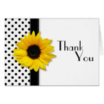 Sunflower Black White Polka Dot Wedding Thank You Card