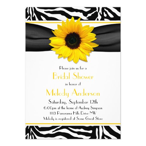 Sunflower Black White Zebra Print Bridal Shower Announcements