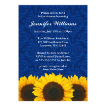 Sunflower Blue Damask Bridal Shower Invitation