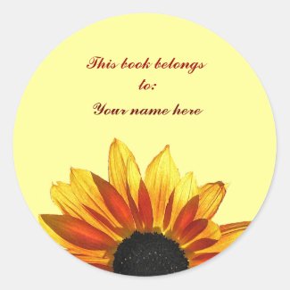Sunflower Bookplate Round Sticker
