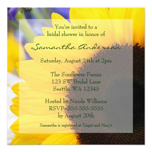 Sunflower Bridal Shower Square Invitations