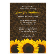 Sunflower Brown Damask Bridal Shower Personalized Announcement