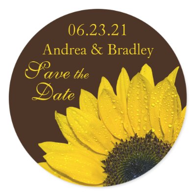 Sunflower Brown Personalized Wedding Stickers