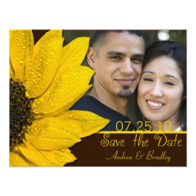 Sunflower Brown Photo Wedding Save the Date Card Invite