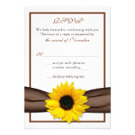 Sunflower Brown Ribbon Wedding RSVP Reply Card
