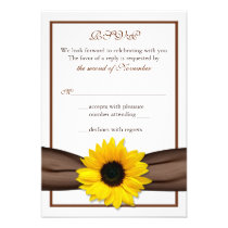 Sunflower Brown Ribbon Wedding RSVP Reply Card invitations