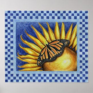 Sunflower Butterfly Folk Art Poster Print print