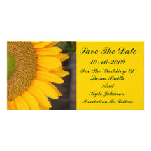Sunflower Center Floral Wedding Save The Date Custom Photo Card
