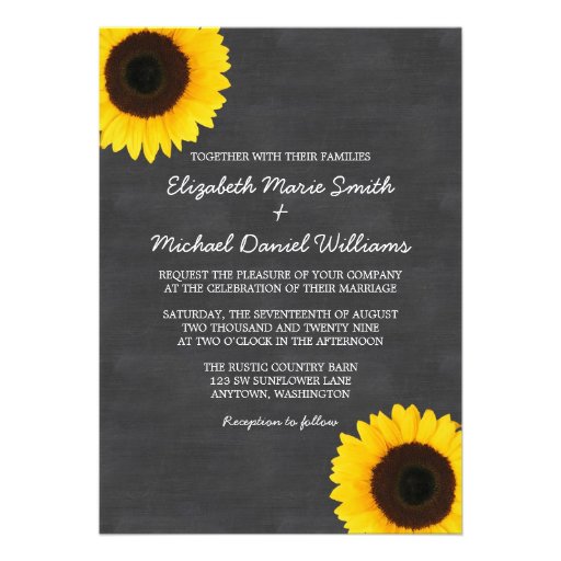 Sunflower Chalkboard Wedding Invitations