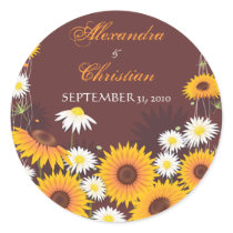 Sunflower Daisy Save The Date Wedding Announcement Round Stickers