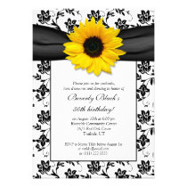 Sunflower Damask Birthday Party Invitation