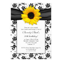Sunflower Damask Birthday Party Invitation