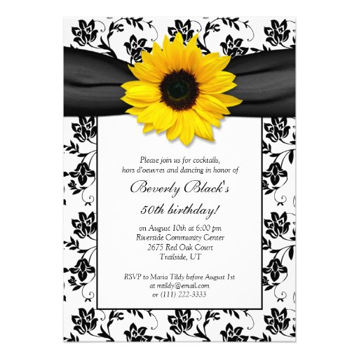Sunflower Damask Birthday Party Invitation (front side)