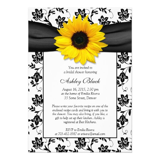Sunflower Damask Bridal Shower Invitation