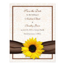 Sunflower Damask Floral Save the Date Announcement