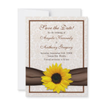 Sunflower Damask Floral Save the Date Announcement