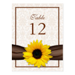 Sunflower Damask Floral Table Number Card Post Card