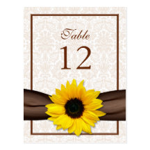Sunflower Damask Floral Table Number Card Post Card