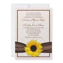 Sunflower Damask Floral Wedding Invitation