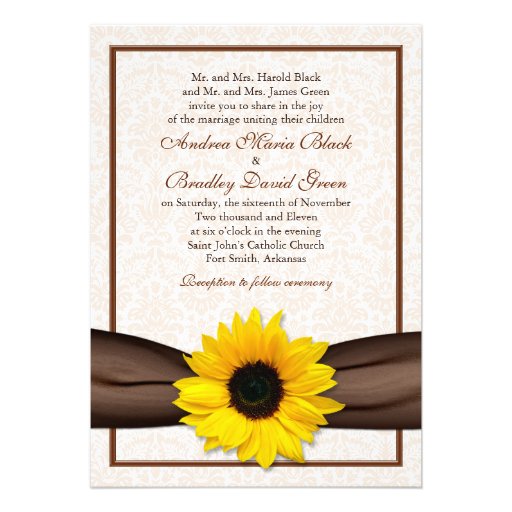 Sunflower Damask Floral Wedding Invitation