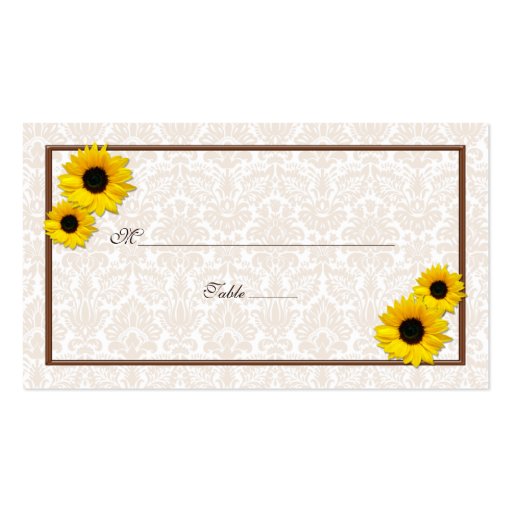 Sunflower Damask Floral Wedding Place Cards Business Card Templates