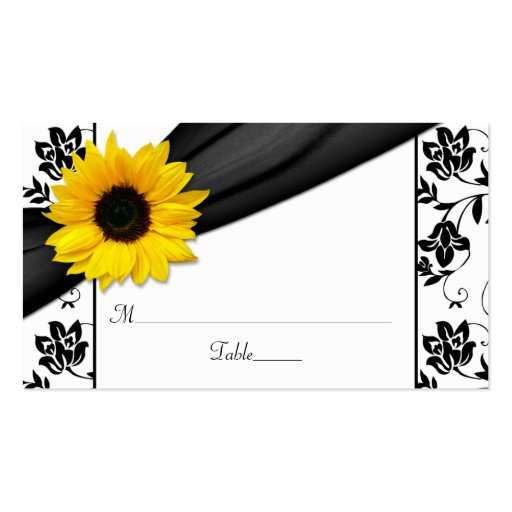 Sunflower Damask Floral Wedding Place Cards Business Cards (front side)