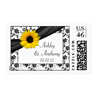Sunflower Damask Floral Wedding Postage
